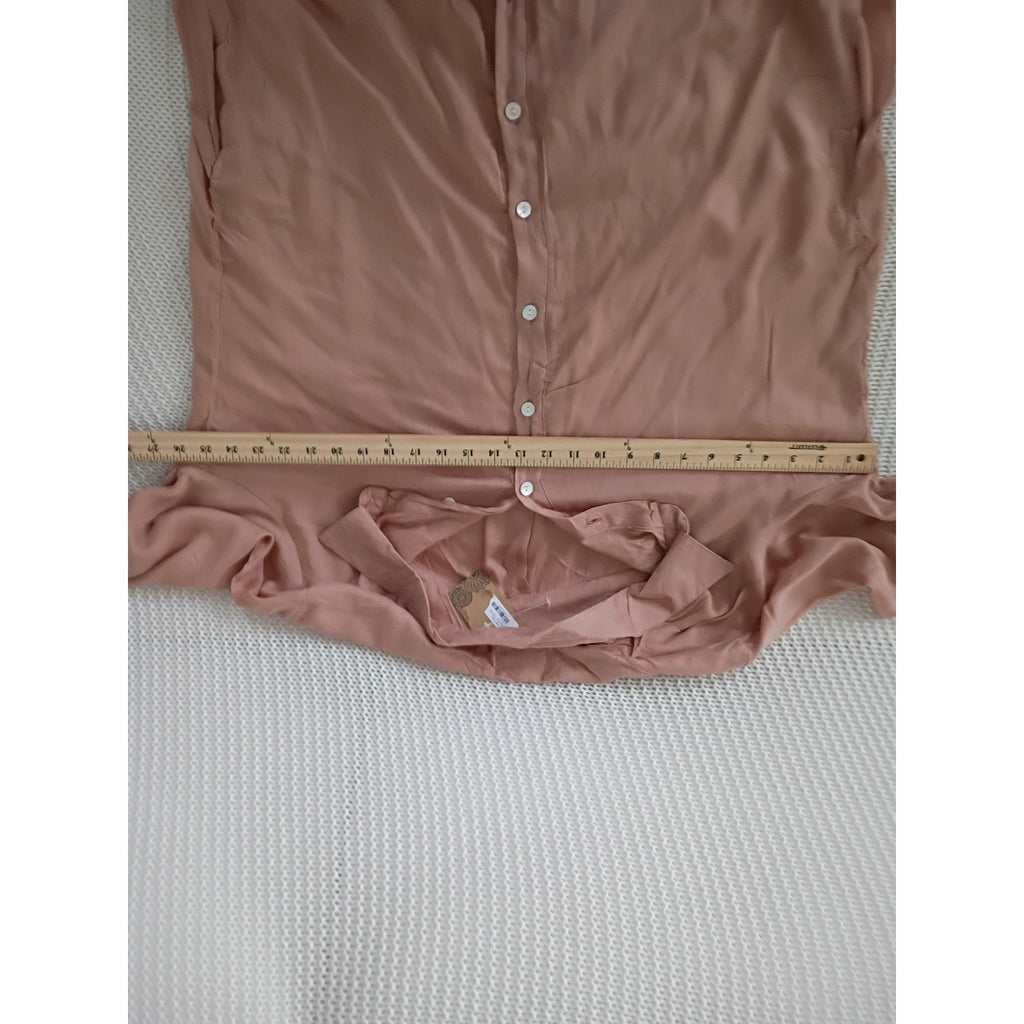 NWT RHEA Boho Dusty Pink Viscose High Low Button Down Shirt Dress OS Coastal