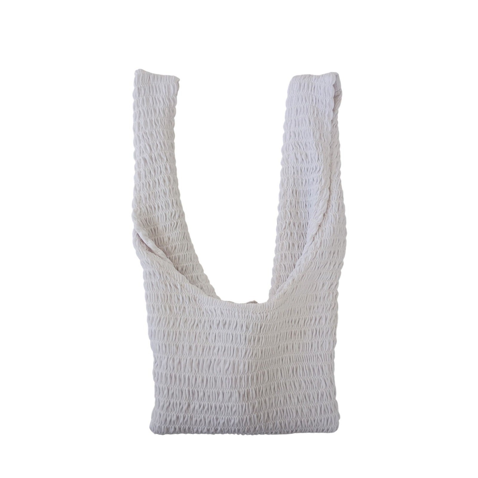Love Tree Smocked Square Neck Tank Top White L Modal Ruffle Hem