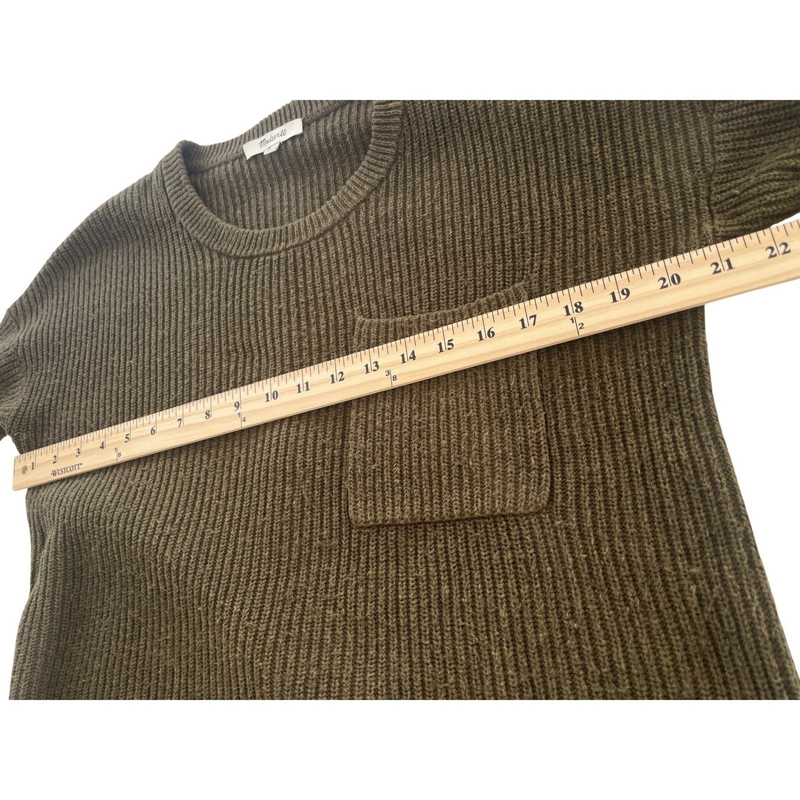 Madewell Olive Green Ribbed Pocket Sweater Cotton Blend Long Sleeve Minimalist S