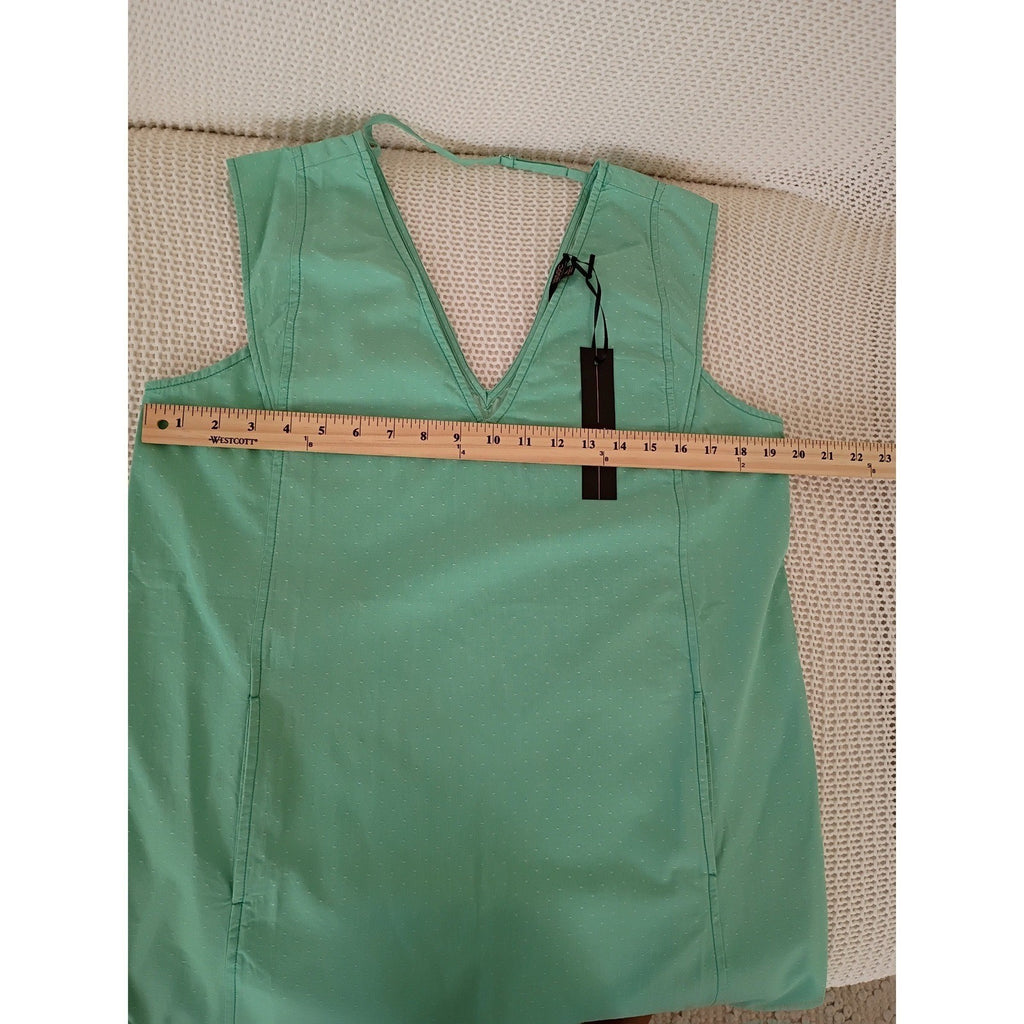 NWT 1250°C Mint Green V-Neck Sleeveless Shift Dress 100% Cotton L Minimalist