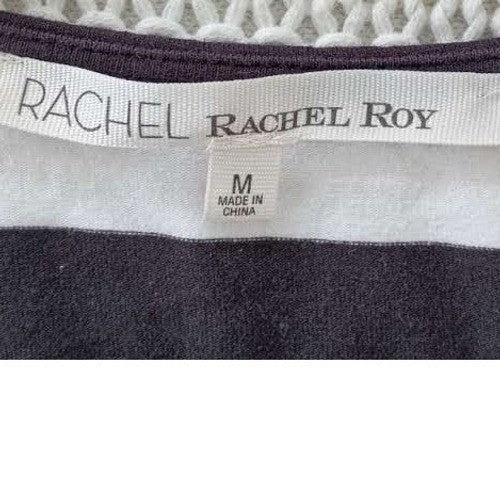 Rachel Roy Black/Wht Cotton Striped Slvless Draped Sheath Midi Dress Fits S $129