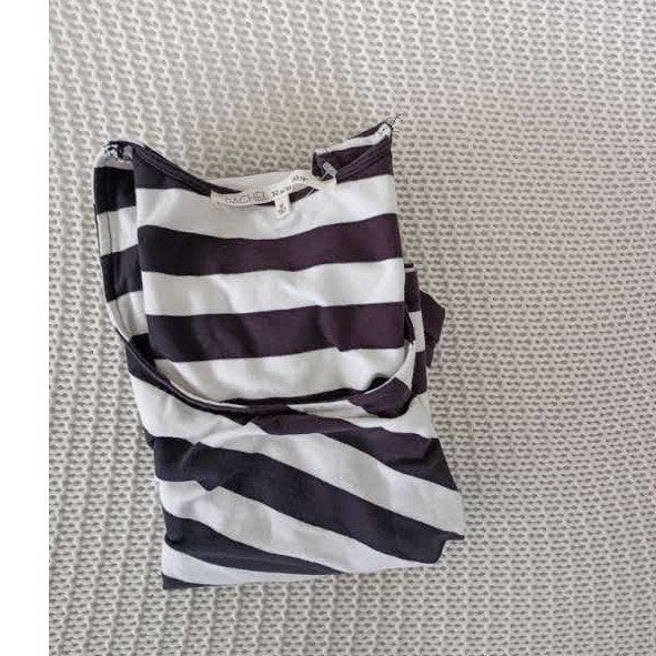 Rachel Roy Black/Wht Cotton Striped Slvless Draped Sheath Midi Dress Fits S $129