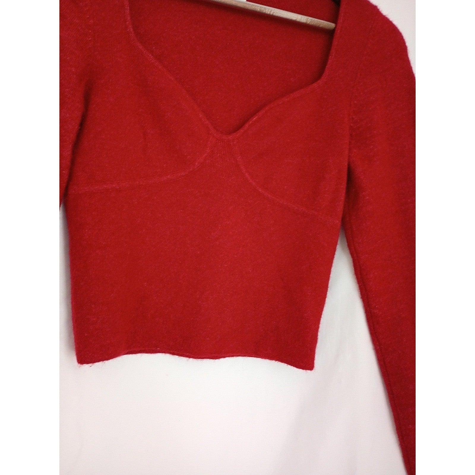 Wilfred Aritzia Red Wool Cashmere Sweetheart Bustier Sweater Fits S XS Balletcor
