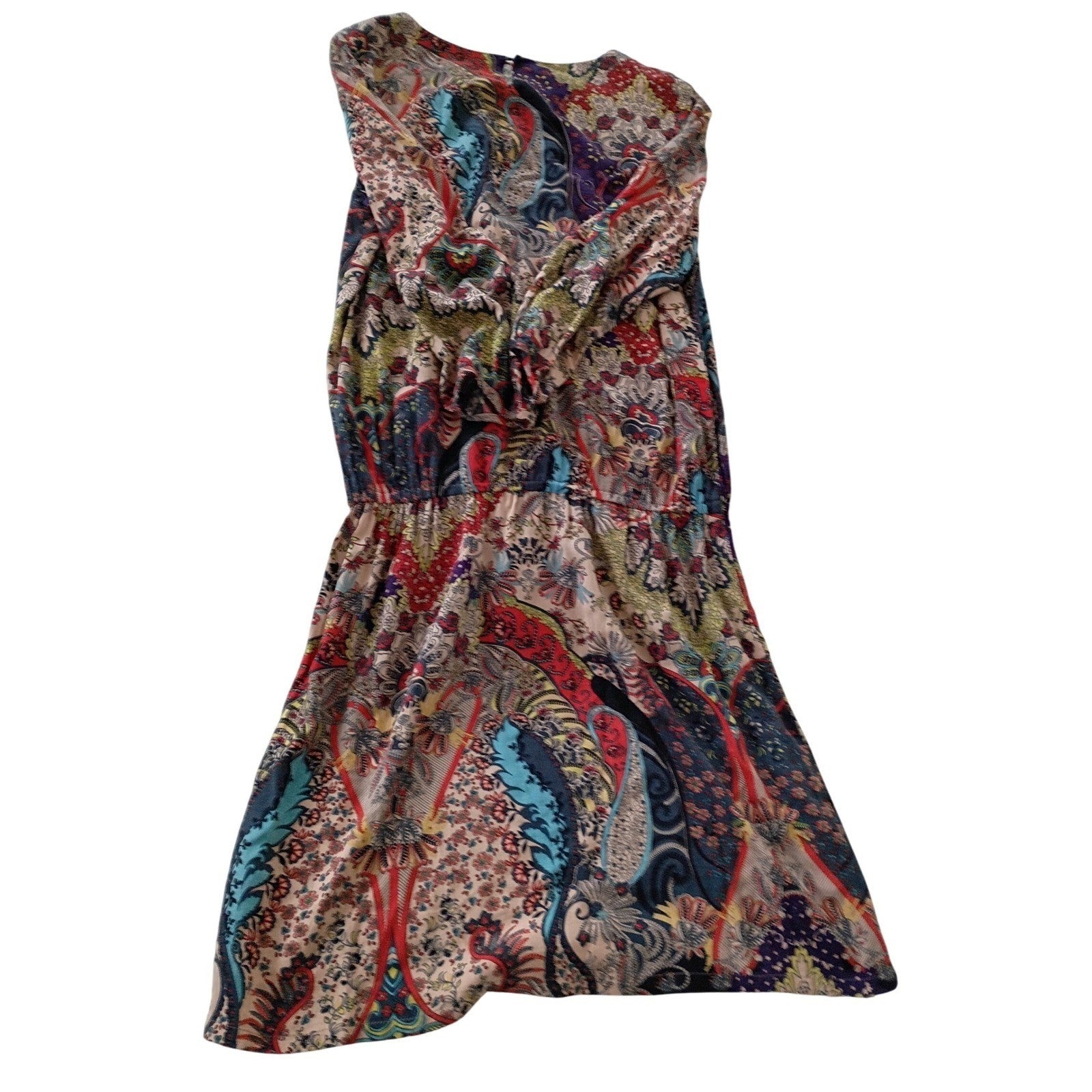 EAST INDIA COMPANY Paisley Print Viscose Midi Dress 3/4 Sleeve Elastic Waist