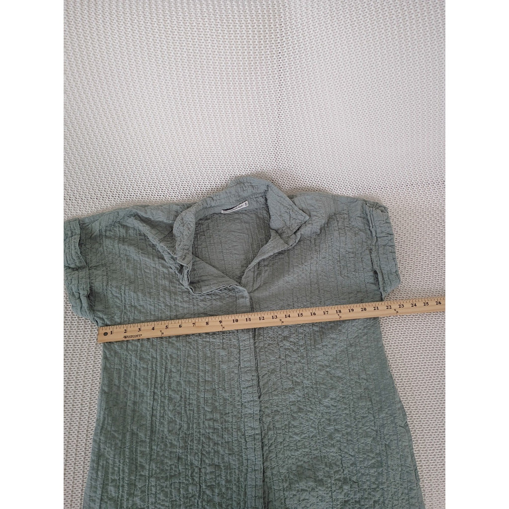 Abercrombie Boho Olive Green Textured Cotton Shirt Dress Medium Boho Coastal 34"
