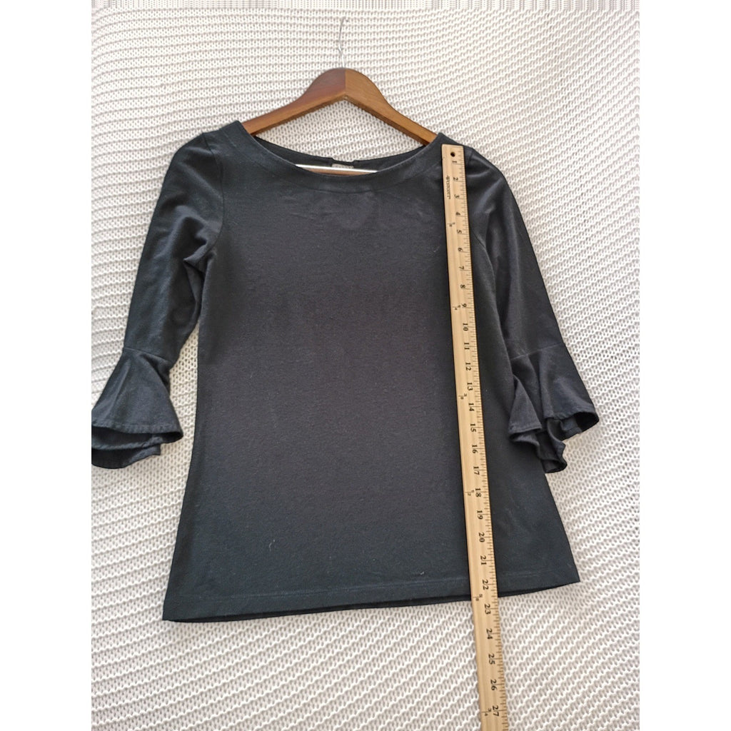 Lilly Pulitzer Black Pima Cotton Modal Bell Sleeve Keyhole Back Top S Made Peru