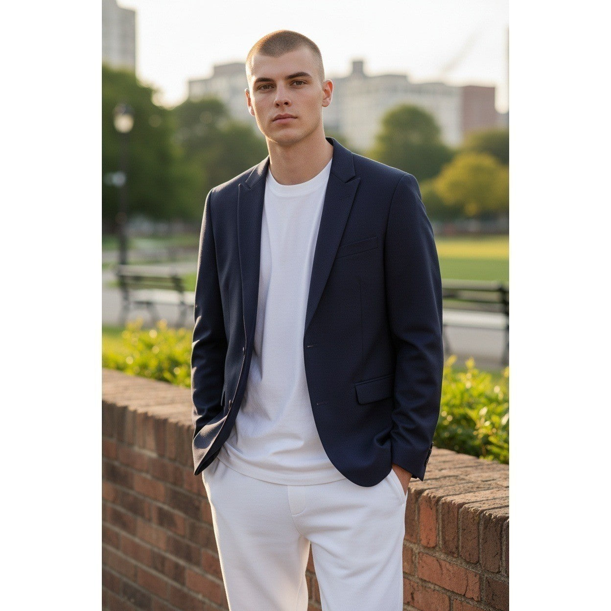 Slim Fit Wool Blend Blazer Navy Blue Men 40R Smart Tailored ASOS