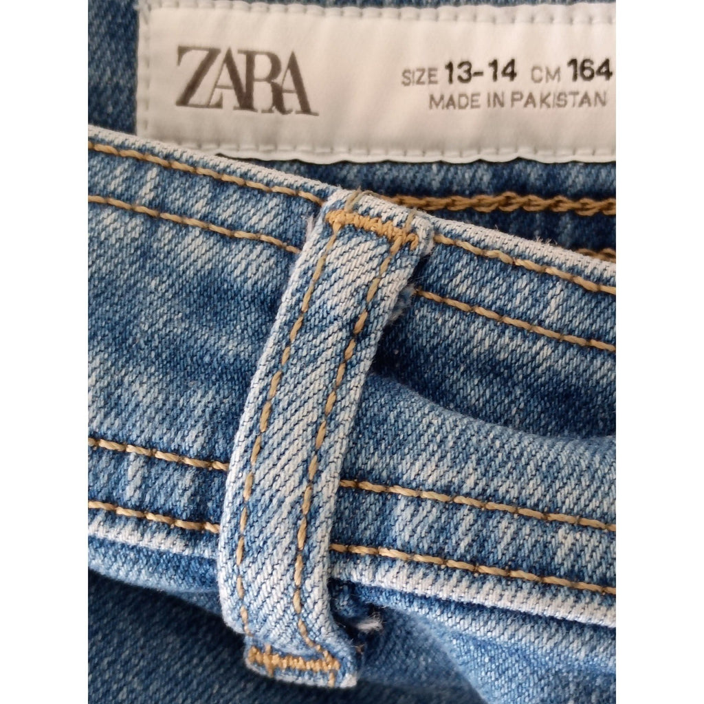 Zara High Super High Rise Wide Leg Jeans Blue Denim Frayed Hem Womens 24x28