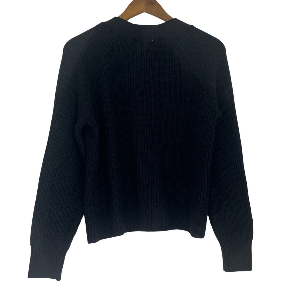 Old Navy Black Button Front Ribbed Cardigan S Cotton Wool Blend Minimalist