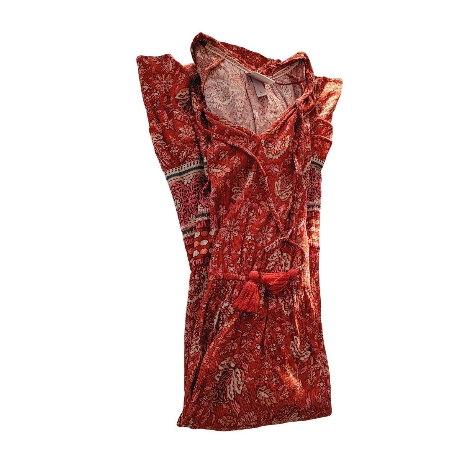Knox Rose Red Floral Midi Dress S Cottagecore Boho Romantic V-Neck Peasant