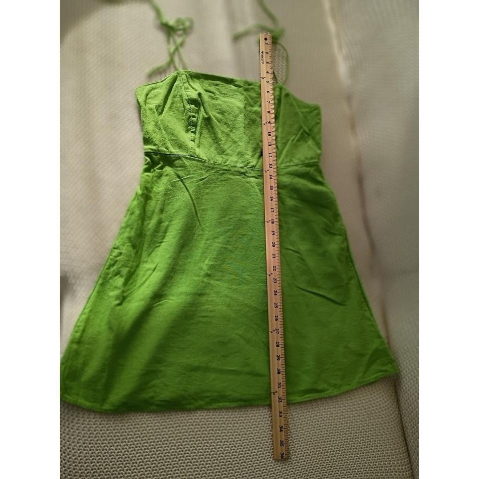 Old Navy Green Smocked Linen Blend Square Neck Tie Shoulder Mini Dress Women L