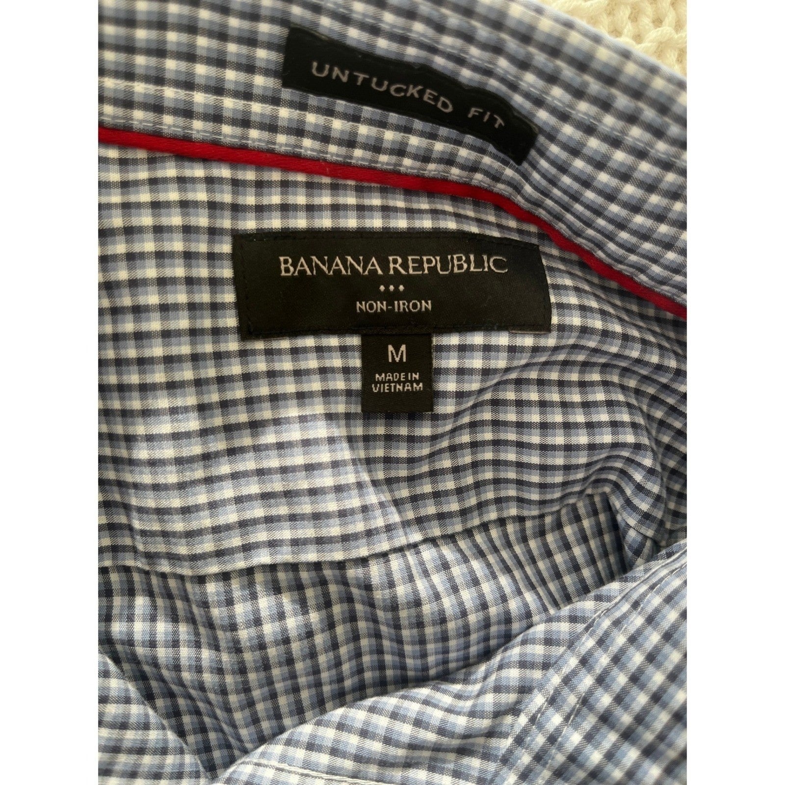 Banana Republic Untucked Fit Gingham Shirt M 100% Cotton Non-Iron Button Down