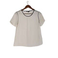 Banana Republic Ivory White Short Sleeve Blouse S Navy Blue Contrast Trim