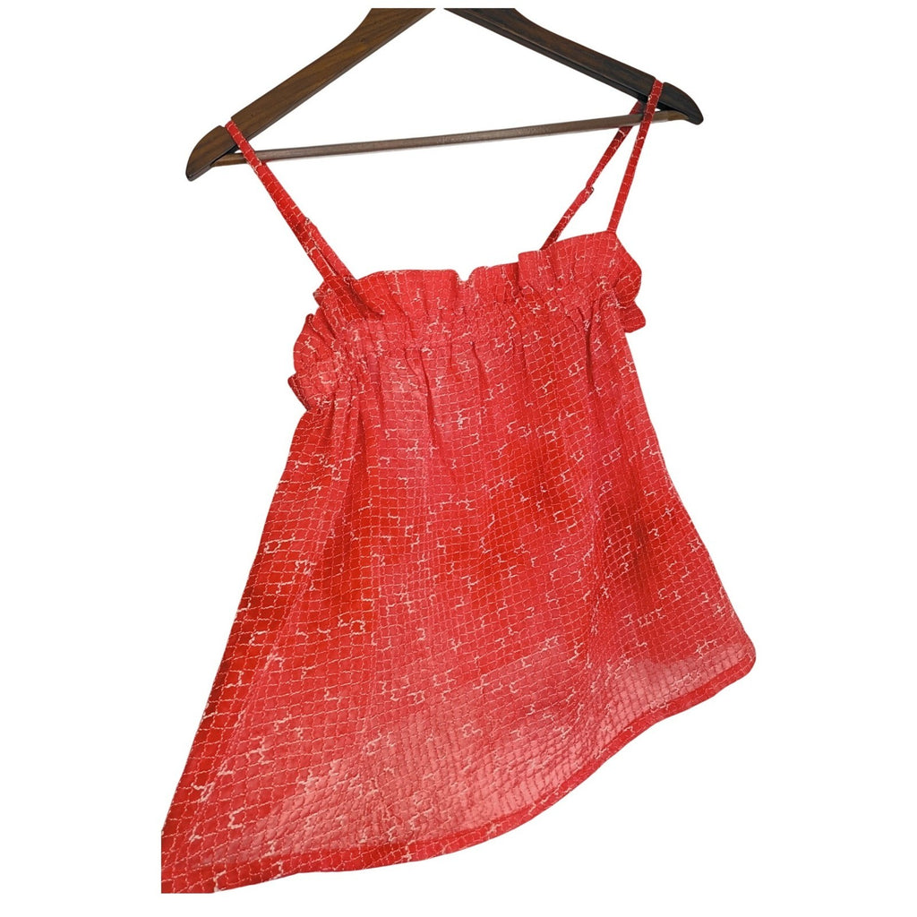 Maeve Anthropologie Red White Grid Print Ruffle Camisole Top Fits S Coastal