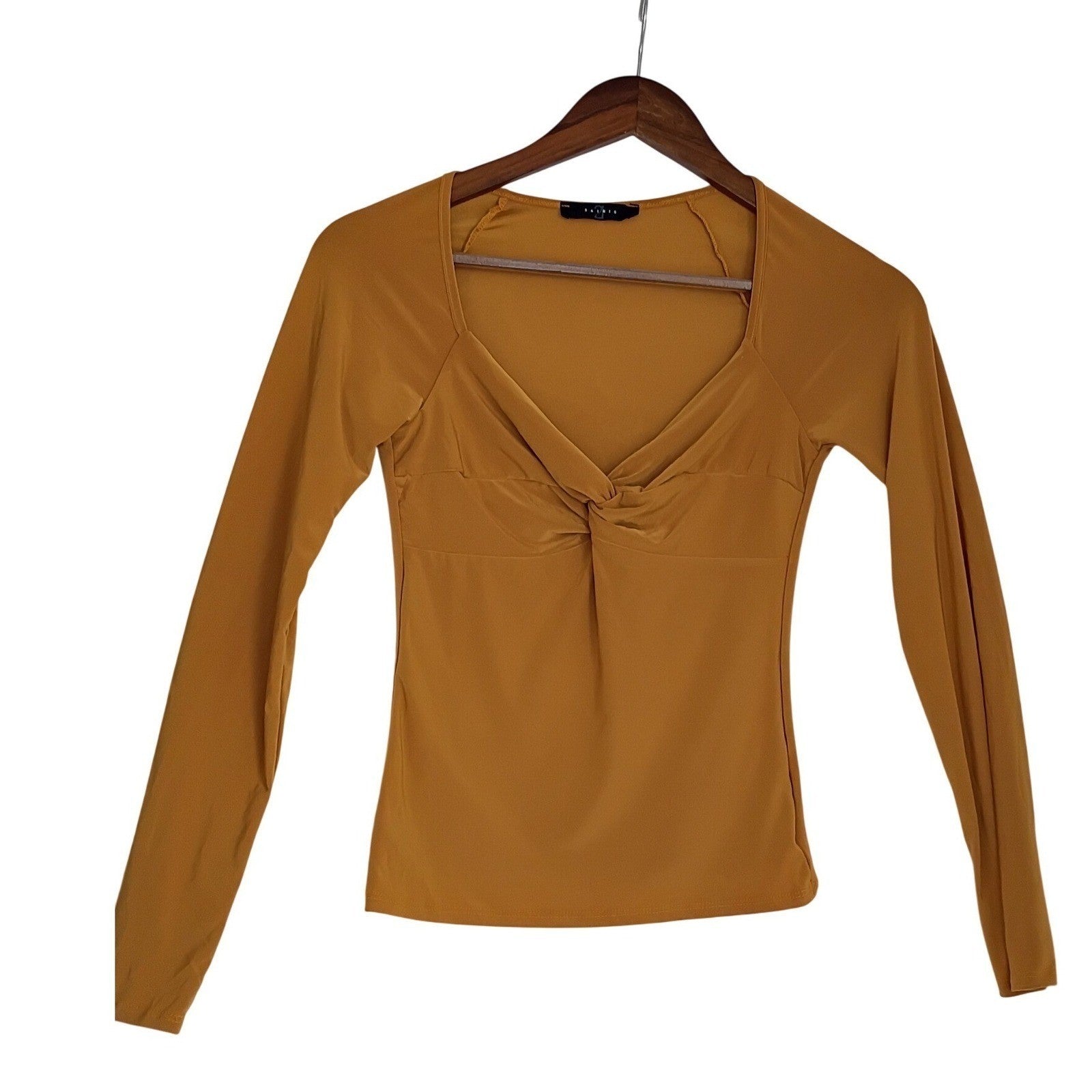 2 Saints New Mustard Women Y2K Coquette Twist Front Long Sleeve Top Size S NWOT