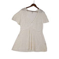 Metro 7  100% Cotton M/L White Crochet Knit Peplum V-Neck Top Short Sleeve