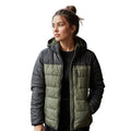 Eddie Bauer Reversible Camo Puffer Jacket Fleece Hooded Black Green Women's S