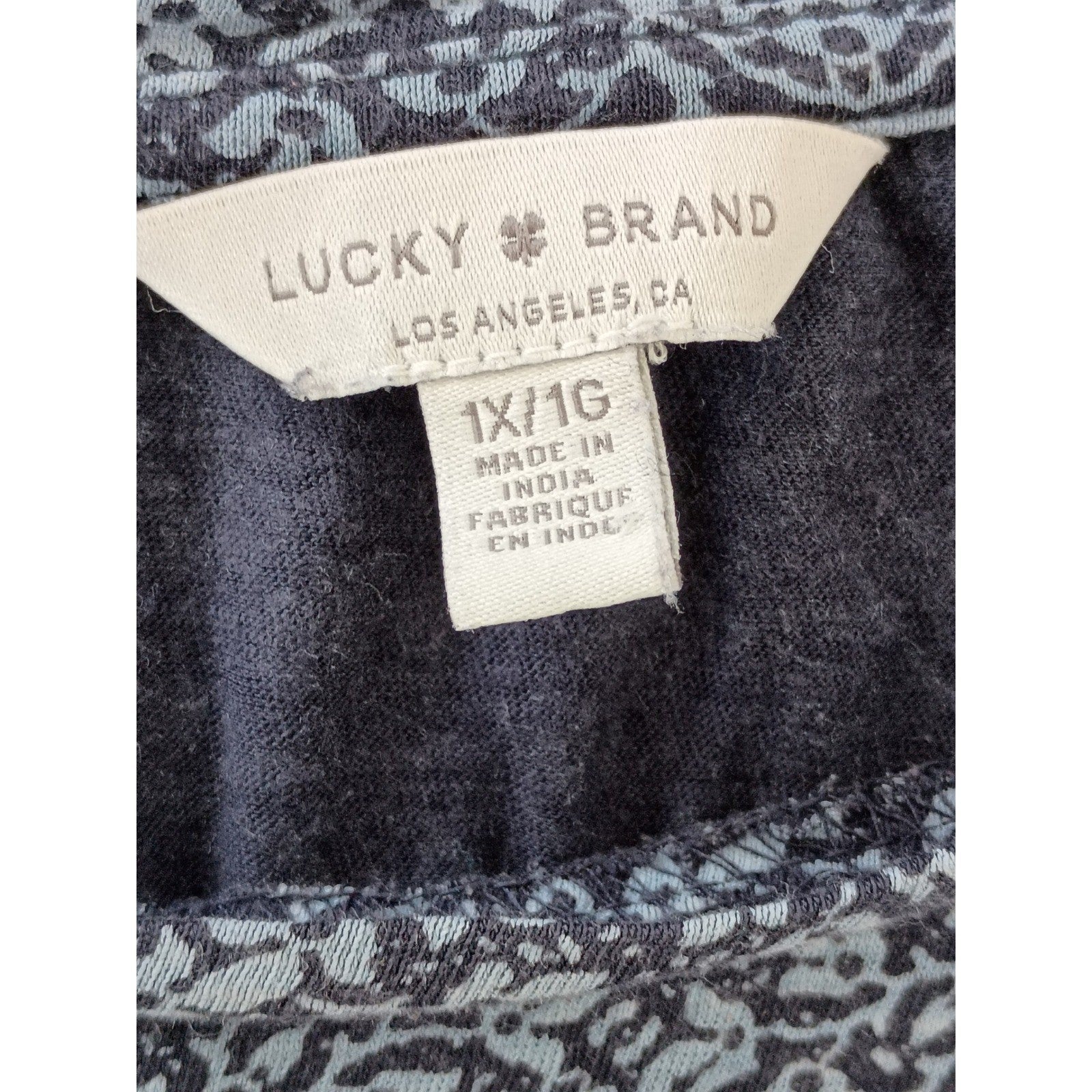 Lucky Brand Blue Paisley Medallion Cotton Modal Long Sleeve Top Boho 1X Plus