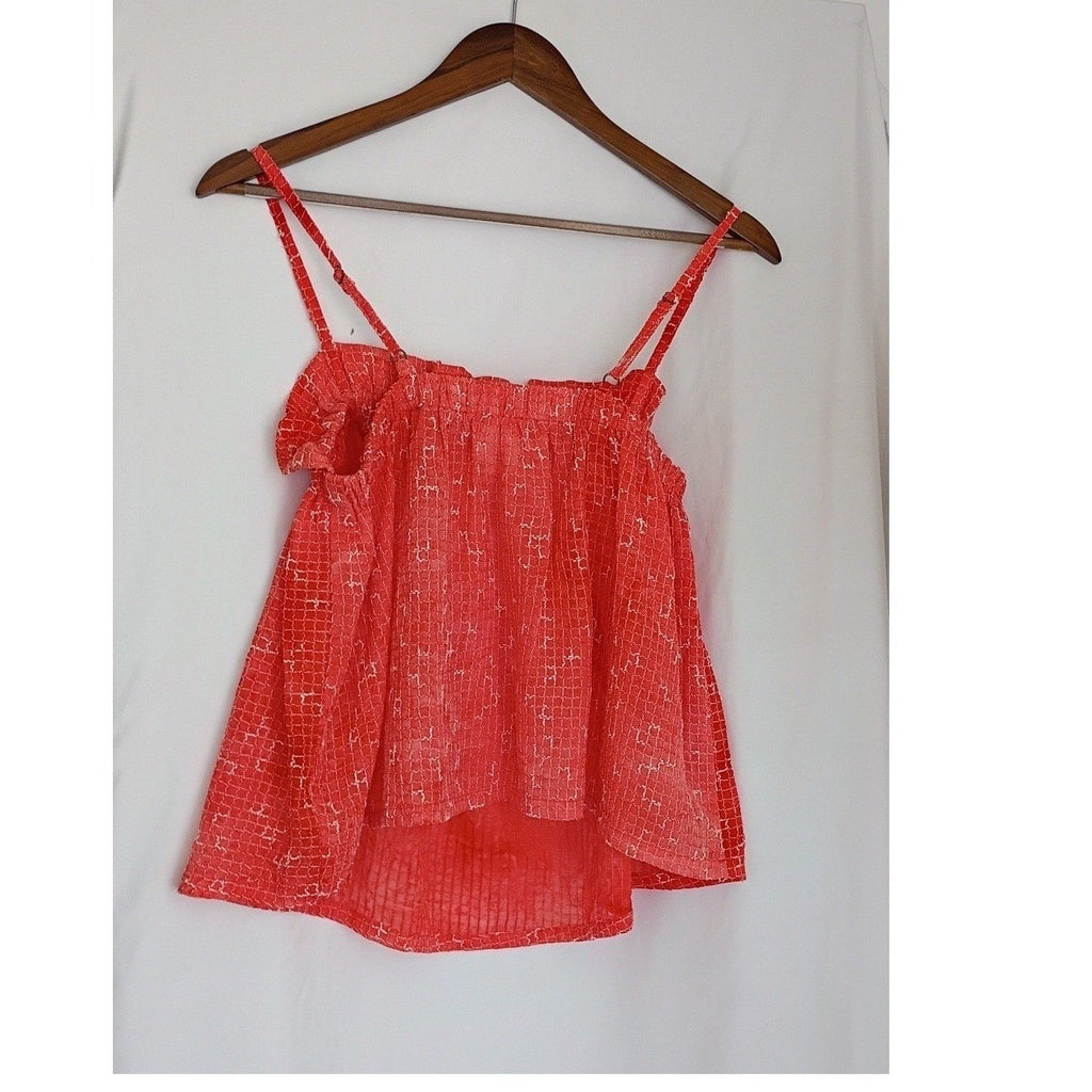 Maeve Anthropologie Red White Grid Print Ruffle Camisole Top Fits S Coastal