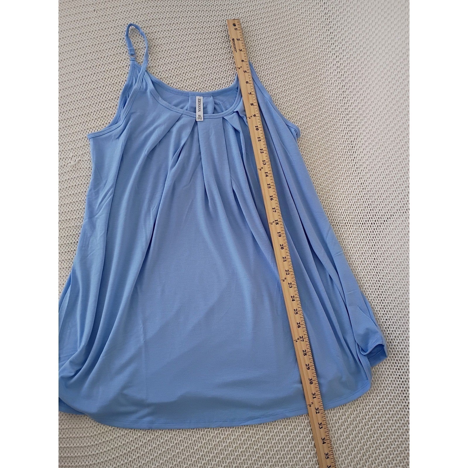 NWT Zenana Periwinkle Blue Pleated Flowy Cami Tank M Boho Lightweight Relax Fit