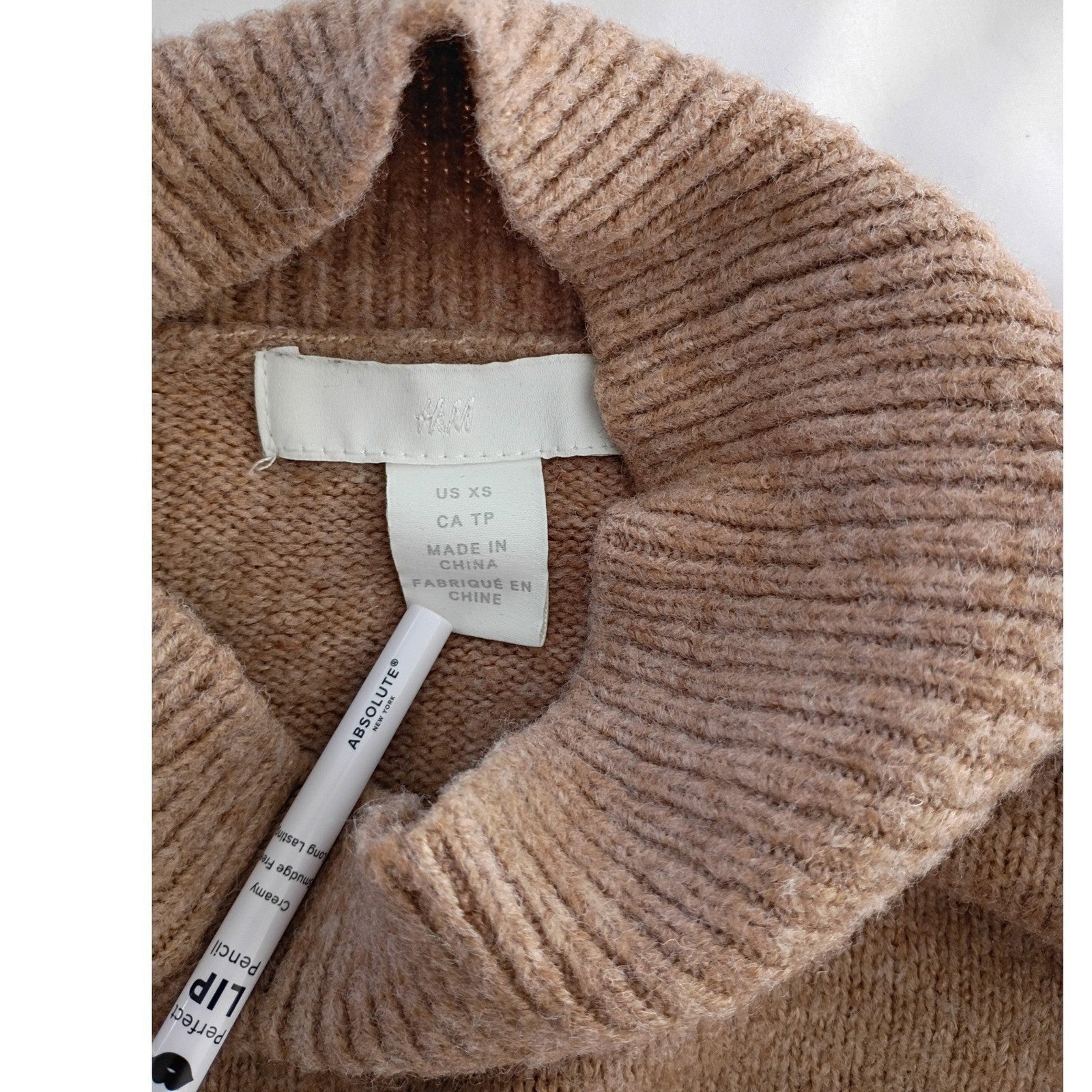 H&M Mock Neck Sweater Tan Cozy Knit Ribbed Long Sleeve Fits S/M