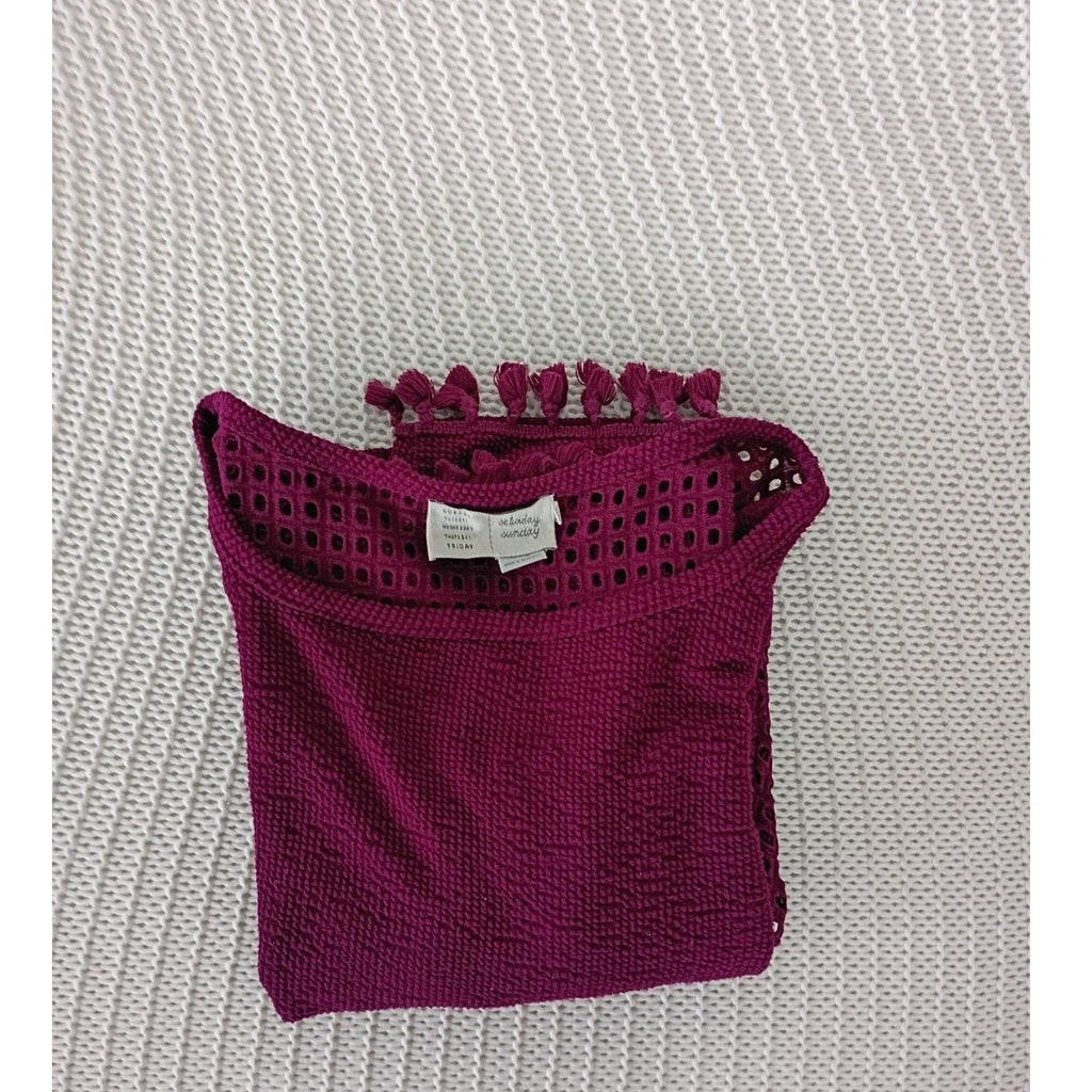 Anthropologie Saturday Sunday Magenta 100% Cotton Crochet Tassel Boho Blouse S