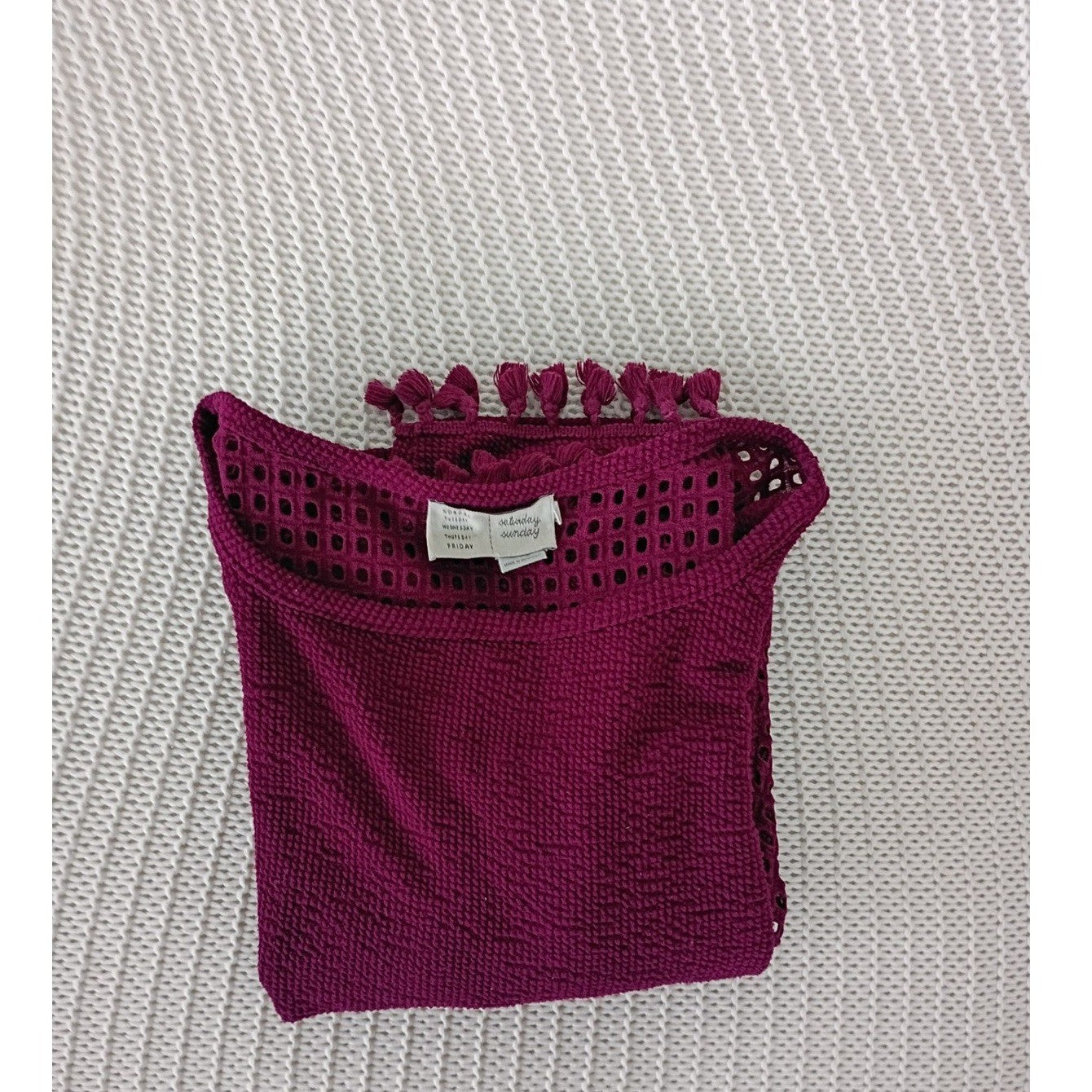 Anthropologie Saturday Sunday Magenta 100% Cotton Crochet Tassel Boho Blouse S