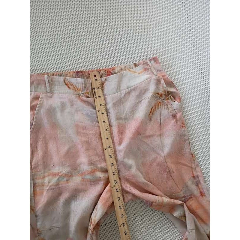 Rachel Zoe NWT Linen Blend Wide Leg Tropical Palm Tree Print Pants Peach Pink