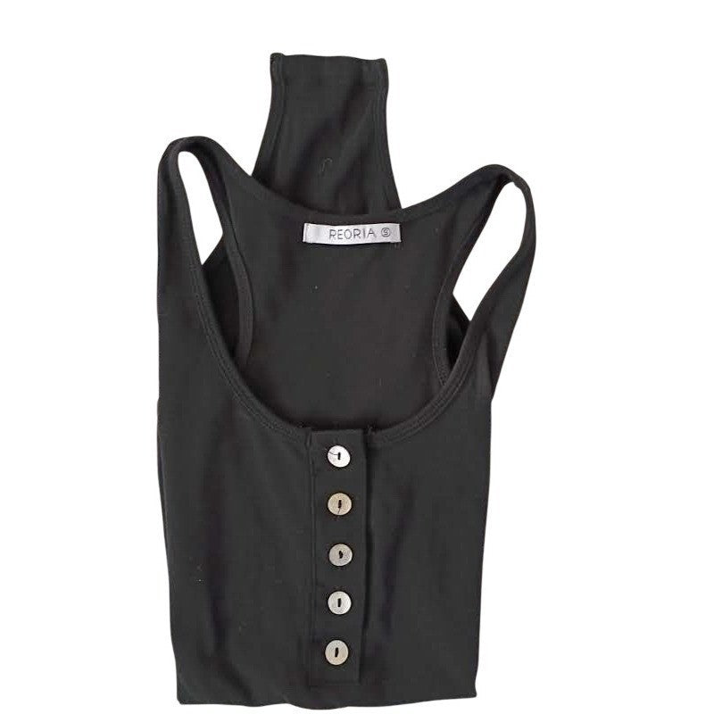 REORIA Black Ribbed Snap Front Tank Bodysuit Sleeveless Minimalist S