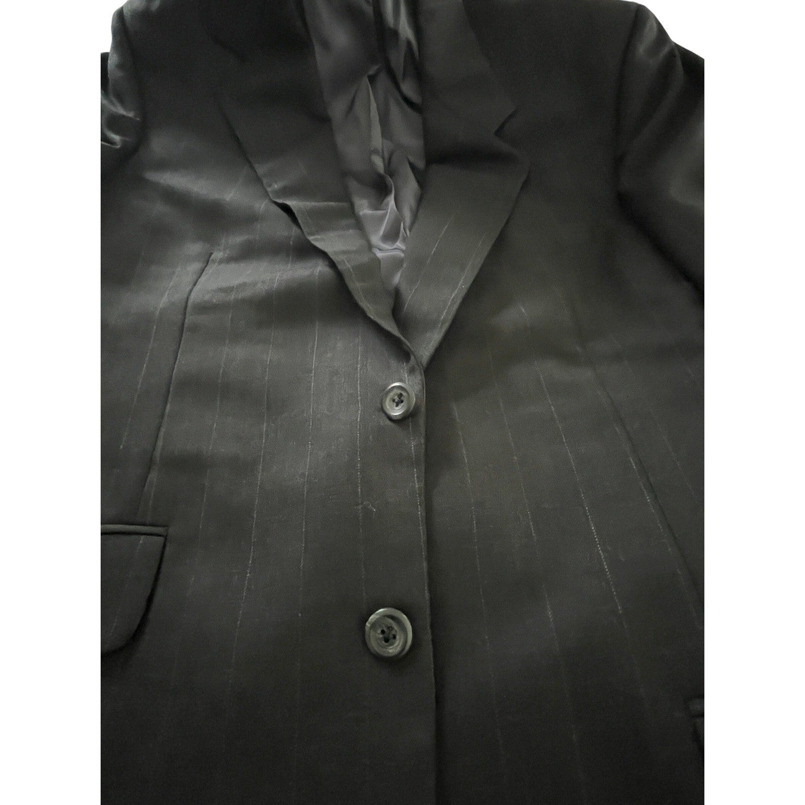 H Freeman & Son Black Pinstripe Wool Suit Jacket Mens 42R Business MADE IN USA