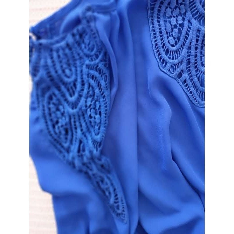 Vintage Charlotte Russe Y2K Royal Blue Cold Shoulder Crochet Lace Top L Festival
