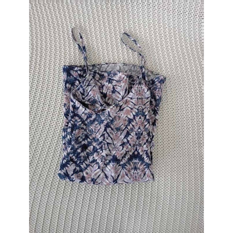 Emmelee Blue Pink Tie Dye Tiered Ruffle Camisole Tank Top Medium