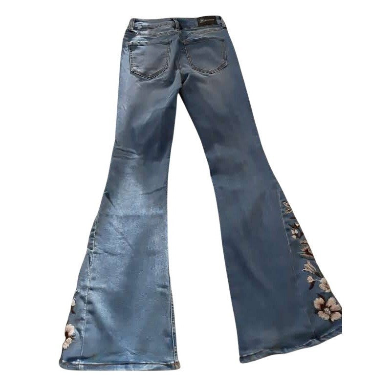 Celebrity Pink Generation Floral Embroidered Flare Jeans Light Wash Womens W 26