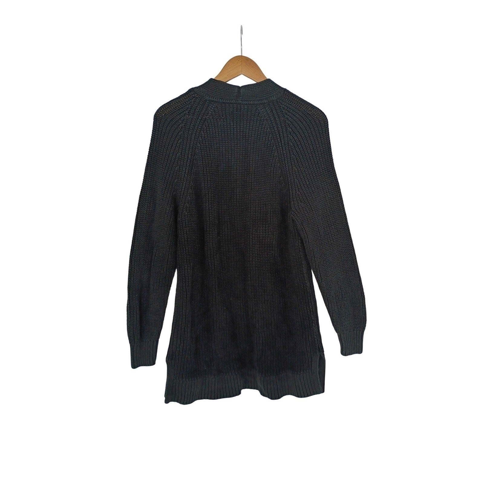 GAP 100% Cotton True Black L Longline Shawl Collar Cardigan Sweater Minimalist