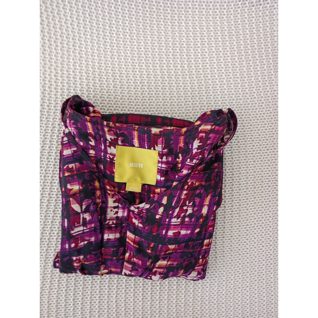 Maeve Anthropologie Purple Abstract Plaid Dolman Sleeve Dress S/M Boho Artsy
