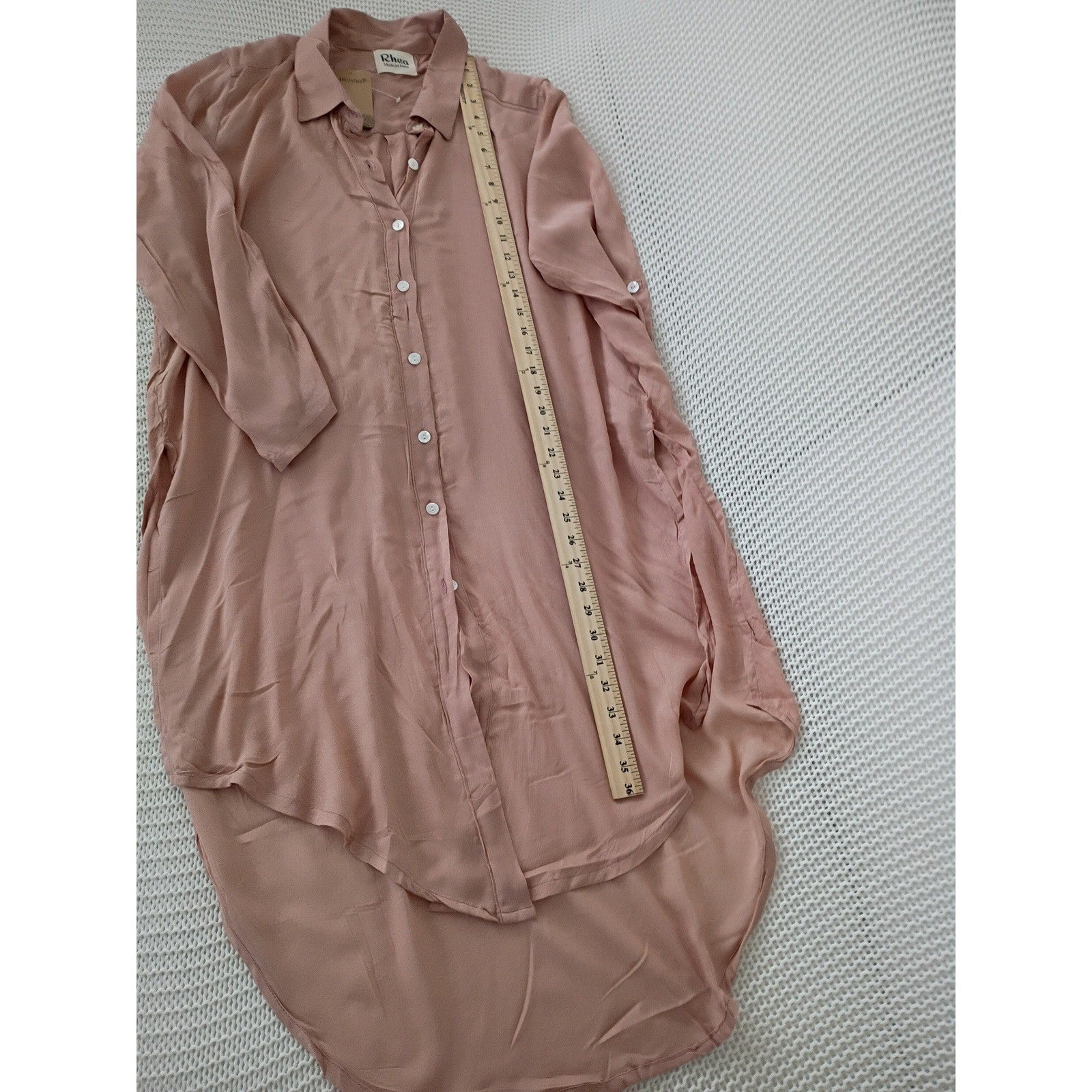 NWT RHEA Boho Dusty Pink Viscose High Low Button Down Shirt Dress OS Coastal