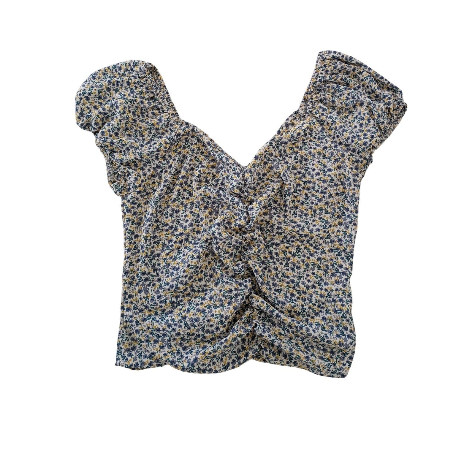 Sienna Sky Floral Print Puff Sleeve Cropped Top Fits S Cottagecore Boho