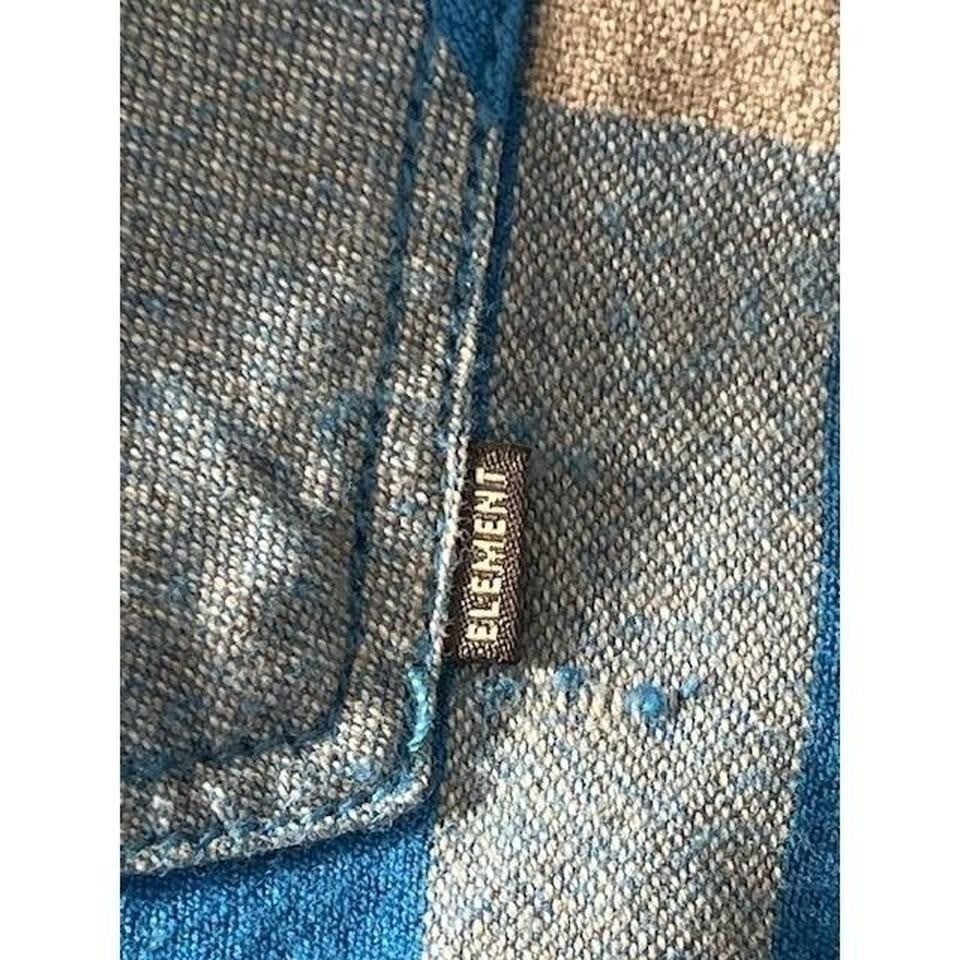 ELEMENT Skater Blue Tan Plaid Flannel Cotton Button Down Shirt Large Long Sleeve