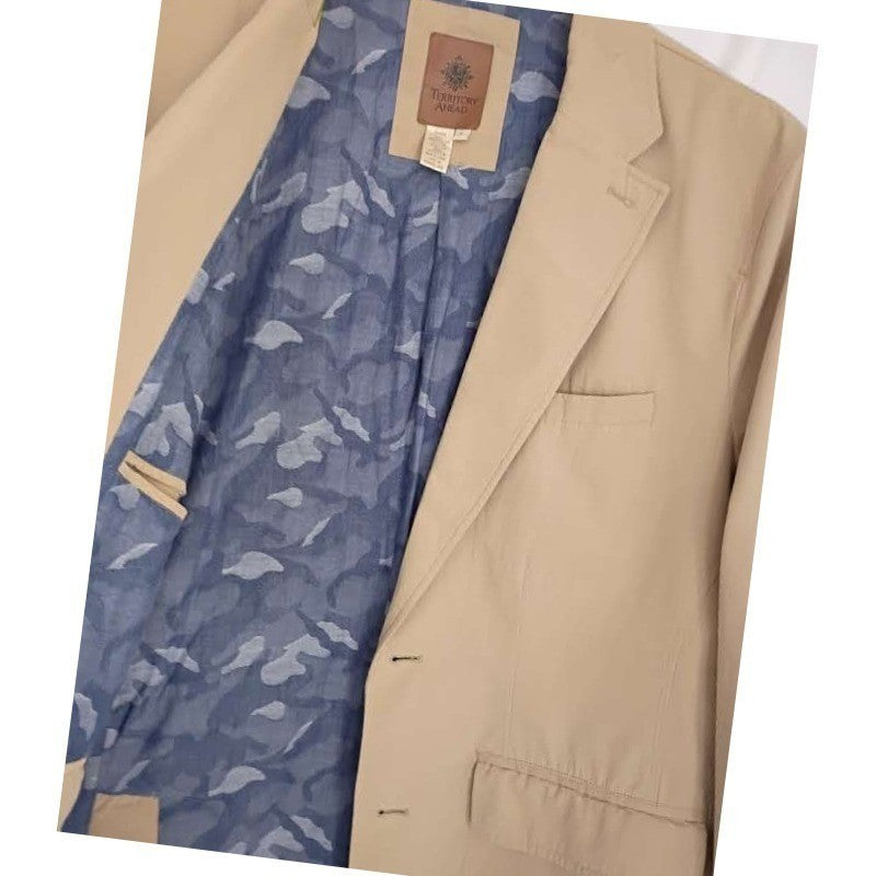 Territory Ahead 100% Cotton Tan Blazer Jacket L Button Up Lapel Collar Light