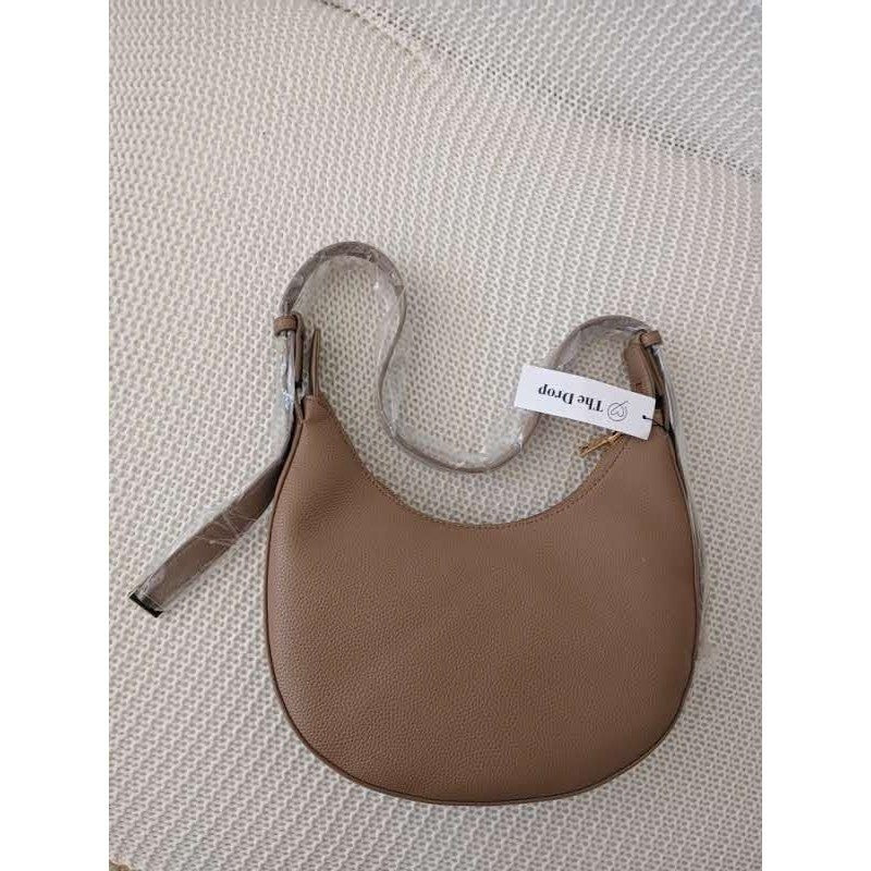 NWT The Drop Avalon Small Shoulder Bag Tan Pebble Faux Leather Crescent Hobo Bag