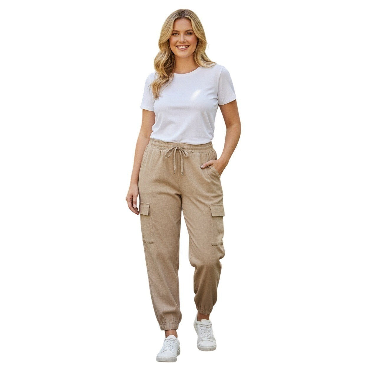 SO Tan Cargo Jogger Pants Small Cotton Drawstring Waist Utility Gorpcore