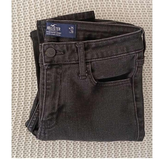 Hollister Mid Rise Super Skinny Jeans Black Stretch Womens 1S 25x28