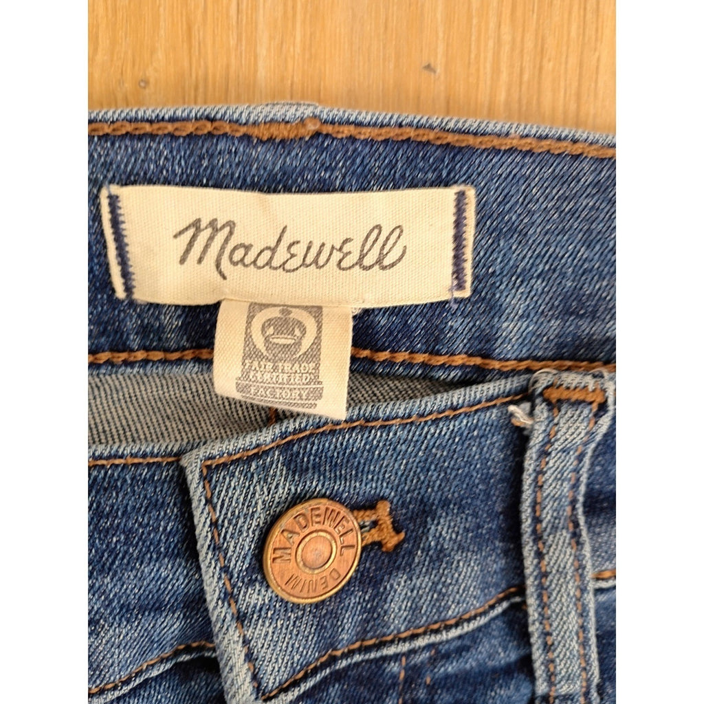 Madewell High Rise Skinny Jeans Medium Wash Raw Hem Blue Denim 29x27 Boho