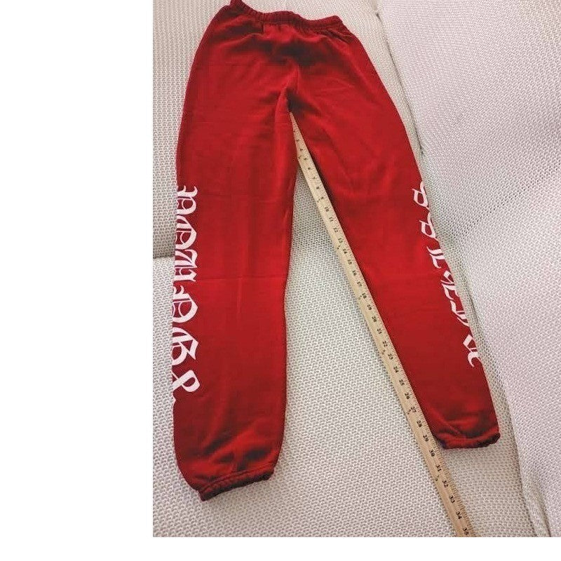 YR SIGNATURE Red Sweatpants Logo Print Elastic Waist Casual Bottoms SMALL