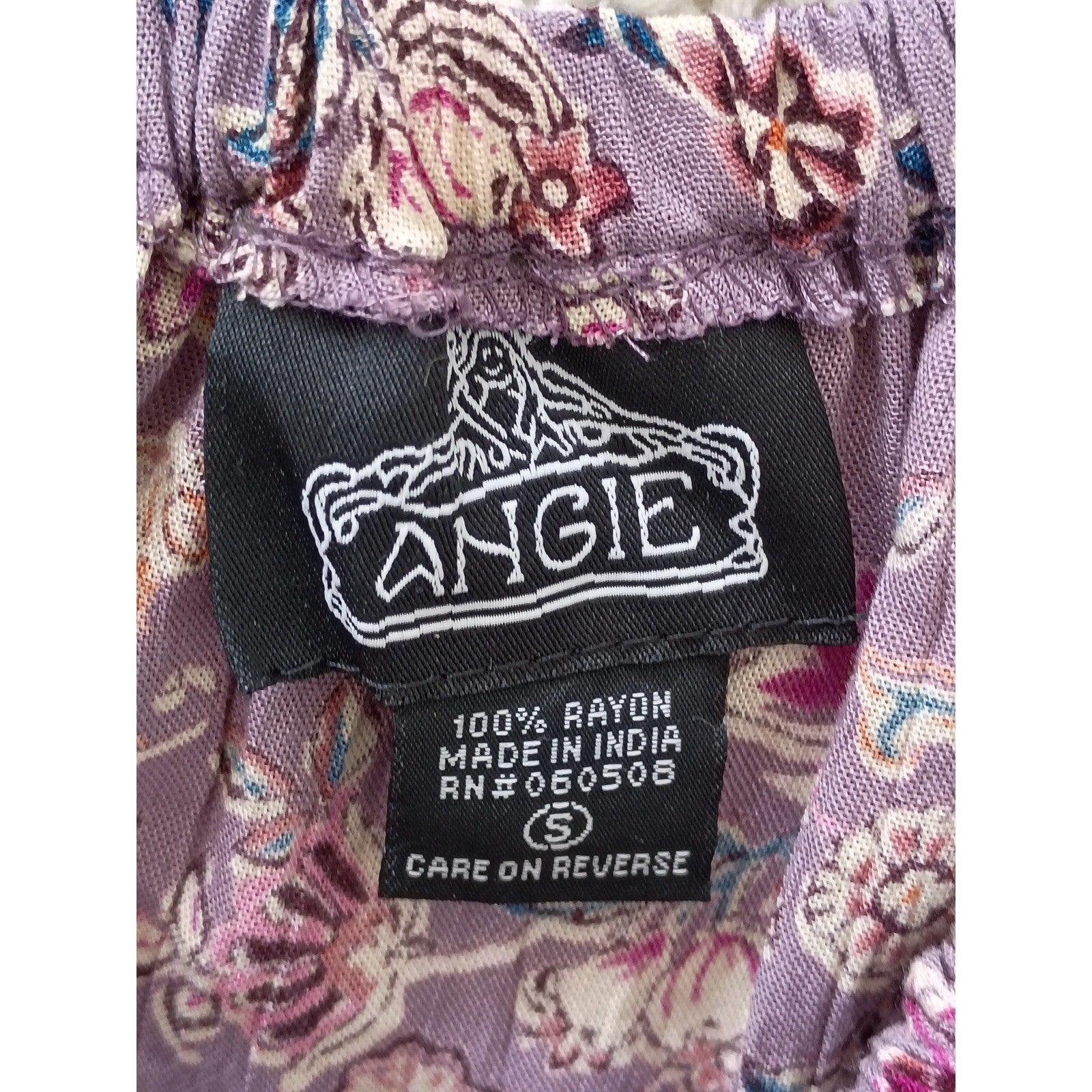 ANGIE Cottagecore Purple Floral Boho Tiered Mini Dress S Lace Trim Tie Front