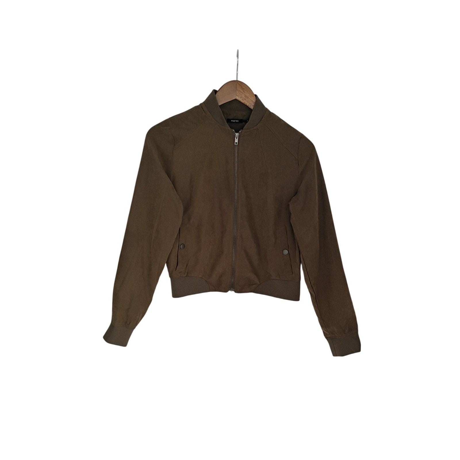 Poetry Olive Green Bomber Jacket Size S - Zip Front