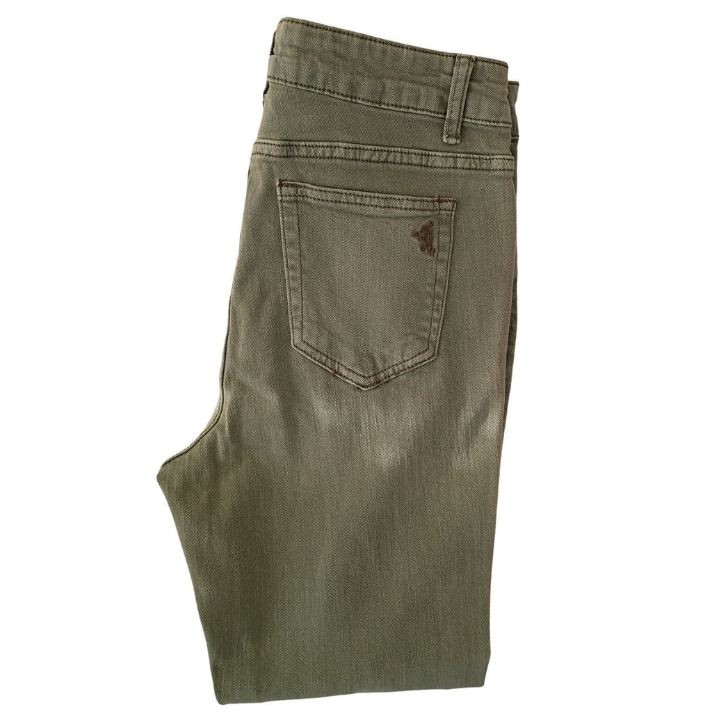 VIP JEANS Women's Olive Green Distressed Ripped Skinny Jeans Edgy Streetwear 28