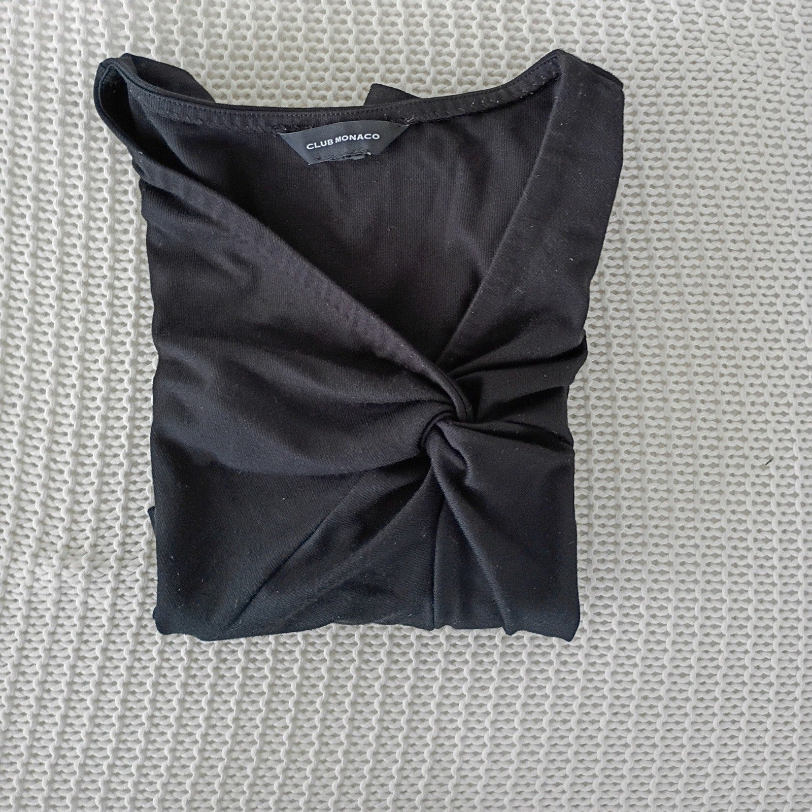 Club Monaco Black Twist Front V Neck Knit Top Elbow Sleeve Slim Fit S