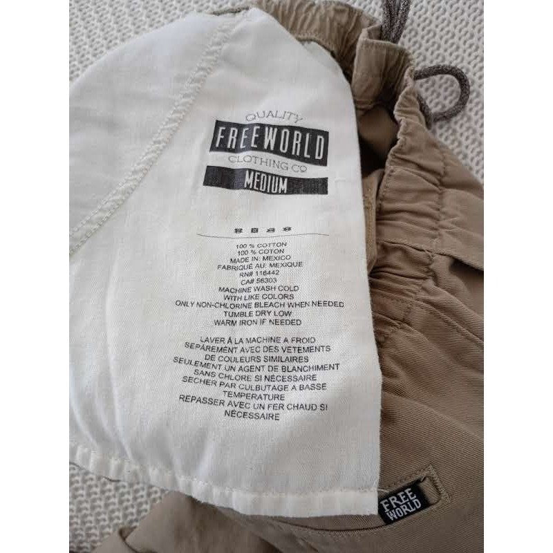 Free World Clothing 100% Cotton Cargo Jogger Pants Tan Drawstring Size Medium