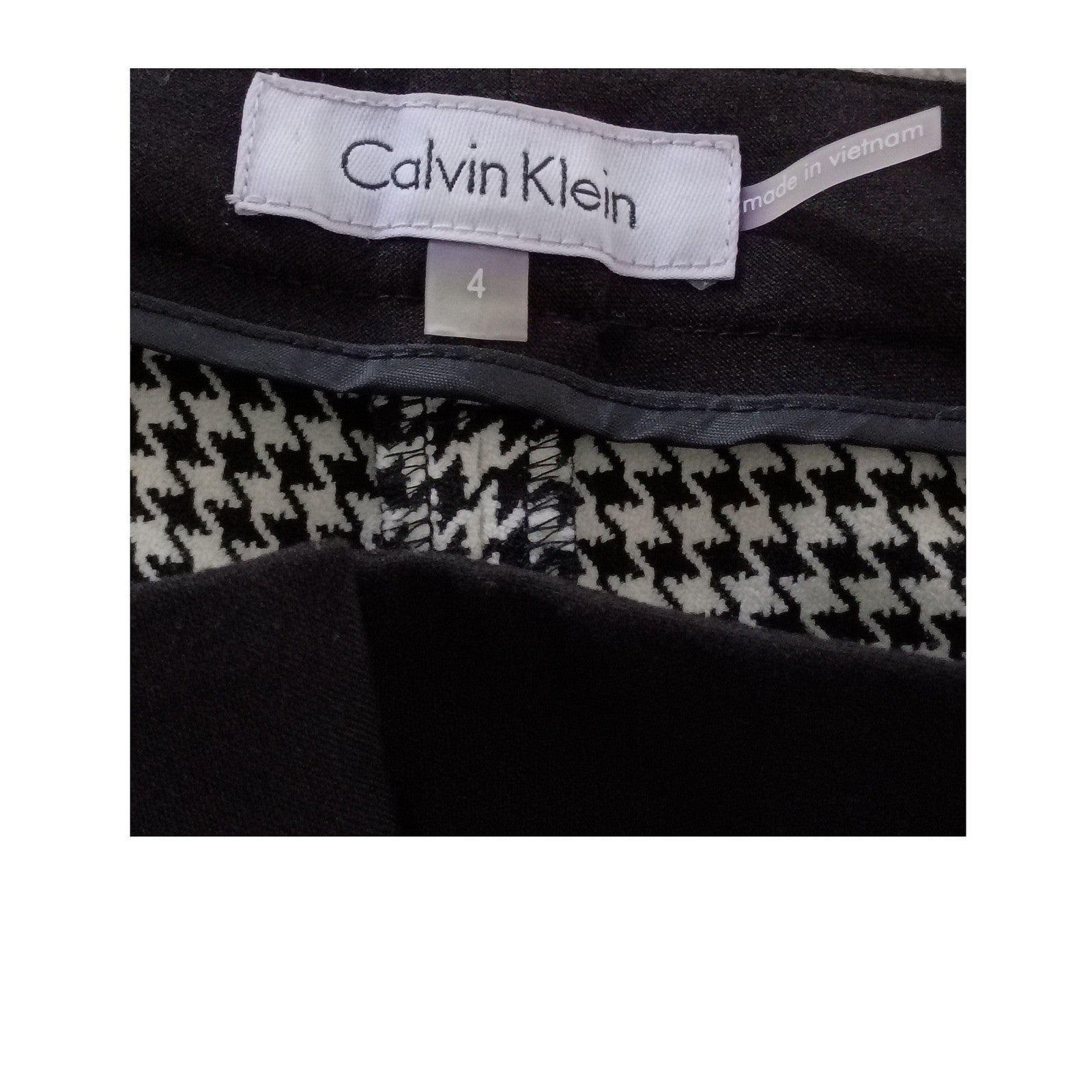 Calvin Klein Houndstooth Pants Black White Slim Fit 4 W30 x 28.5 Dress Trousser